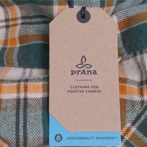 Prana Golden Canyon Flannel Soft Pine Plaid Layer Snaps Pocket Organic M New - Picture 10 of 16